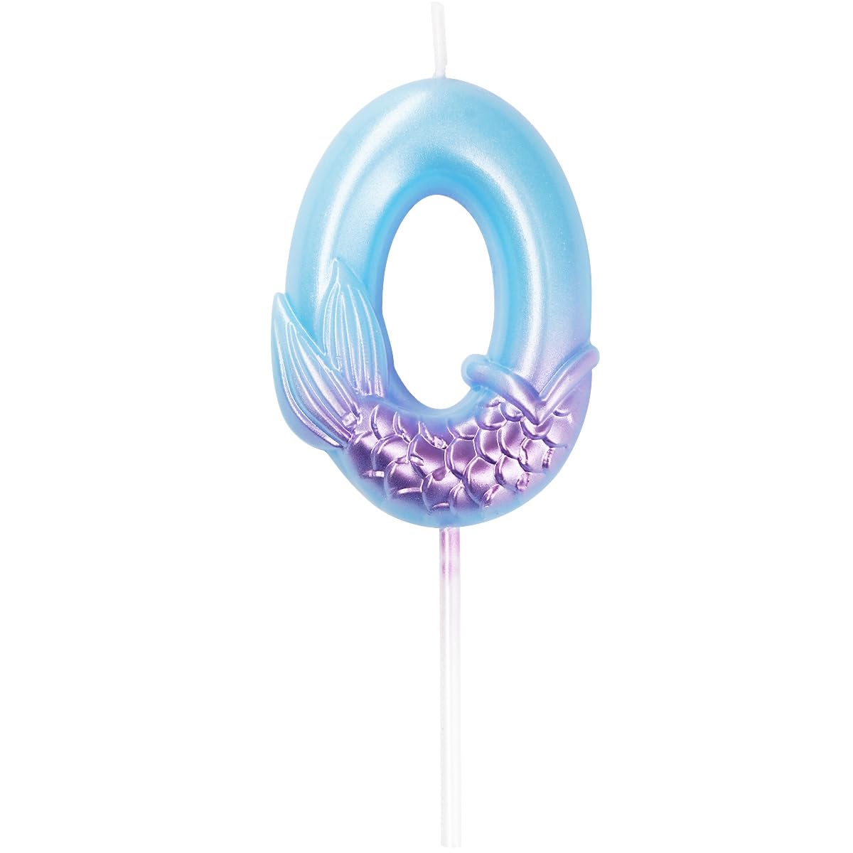 7cm Mermaid 0 Number Birthday Candle, Blue Purple Number Candle Cake Number Candles Sea Candles for Party Decoratoin
