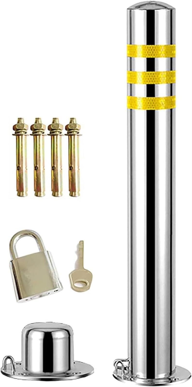 WDSOPK Traffic Safety Cones,Parking Barrier Stainless Steel Security Posts for Driveways,Barrier Reflective Tape Parking Post Bollards,Removable Metal Security Post Bollard,Coll（H75cm）