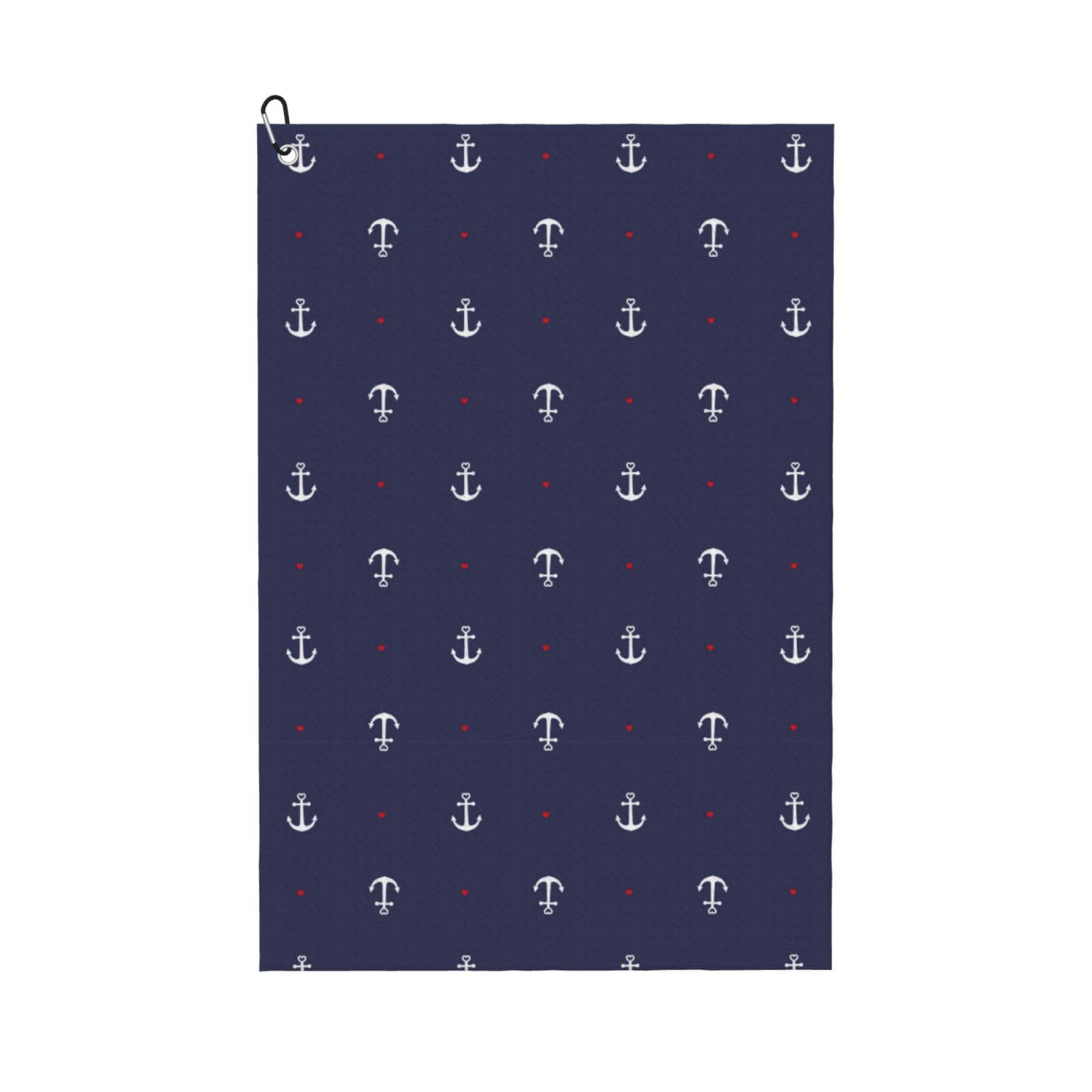AOOEDM Anchors Heart Blue Print Golf Towel with Carabiner Clip Absorbent Microfiber Golf Towel for Cleaning Golf Ball Club Putter Iron for Golf Bag Trolly Belt Loop 16" X 24"