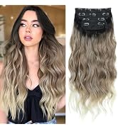 20 Inch Clip in Hair Extensions 4PCS Long Wavy Curly Hair Extensions Thick Hairpieces for Women S...