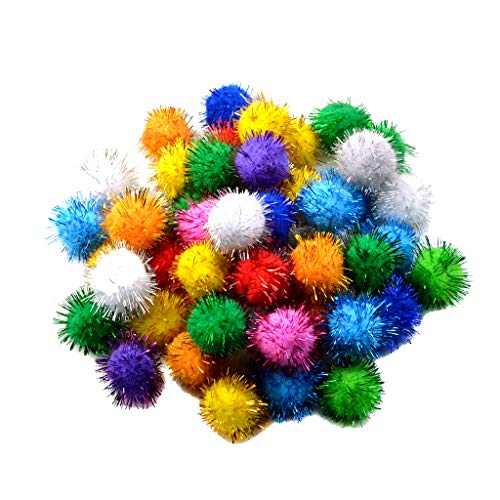 LoveinDIY Arts Craft Glitter Poms Balls Pet Toy Balls Party Decorations- Assorted Color (1.18 Inch with Glitter Tinsel- 50 Pack)