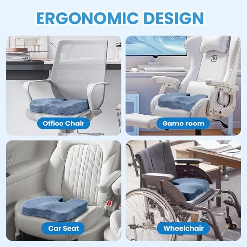 Image of TushGuard Office /Car Seat Cushion, Non-Slip Sciatica & Back Coccyx Tailbone Pain Relief Chair Pad, Memory Foam Butt Pillow for Computer Desk, Wheelchair, Driving (Light Blue, X-Large)