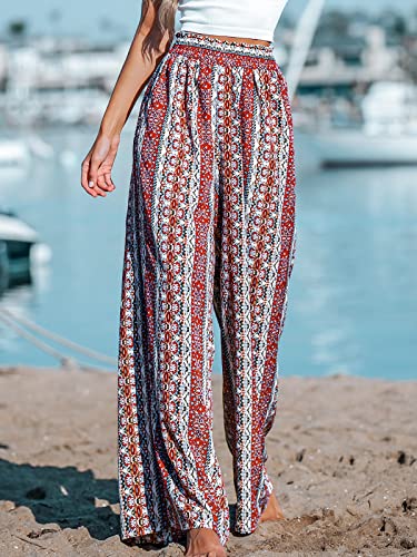 CUPSHE Women's Wide Leg Tribal Print Smocked Pants High Elastic Waisted Bobo Pants4