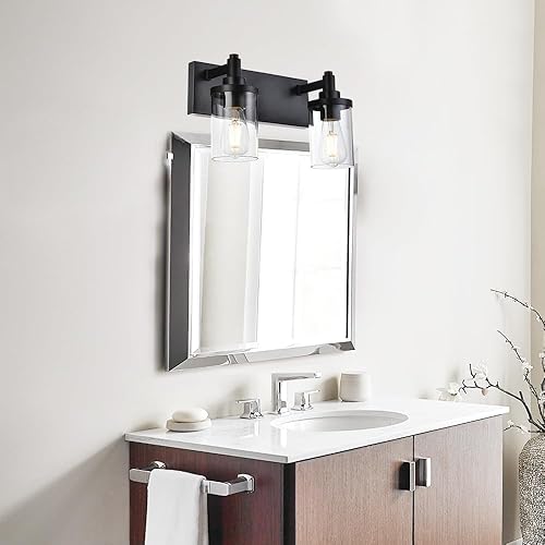 Miniatura 2 de 2 lámparas de baño, lámpara vintage de pared de metal con vidrio transparente en acabado negro, apliques de pared para tocador, pasillo, cocina,