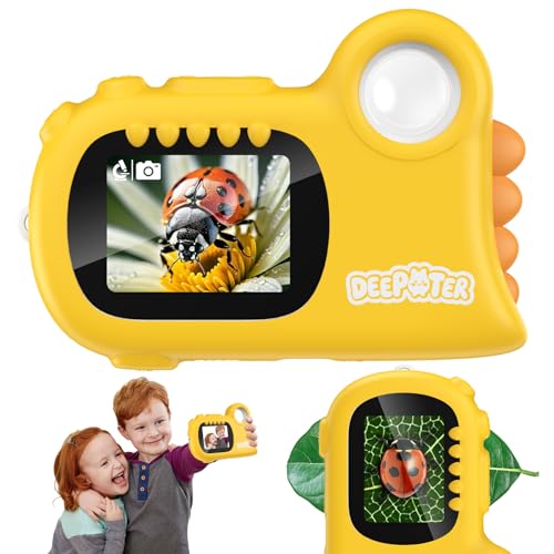 2 in 1 Mikroskop für Kinder, Deepoter 1000X Mikroskop Digital mit 2.0" IPS, Handy USB Mikroskop mit 8 LEDs, Taschenmikroskop für Weihnachten, Geburtstagsgeschenke, Geschenk für 3–12 Jahren, Gelb