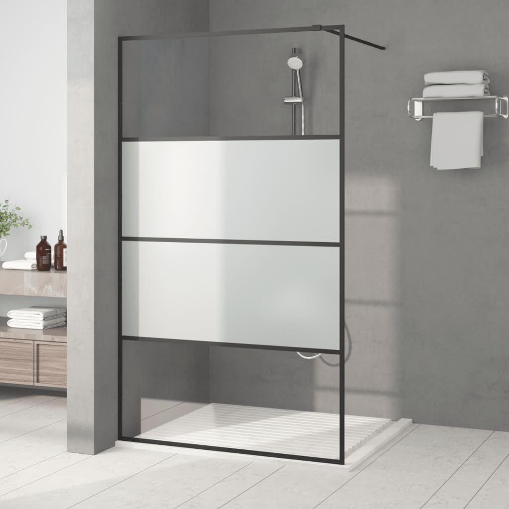 Mampara de ducha de cristal templado negro 115 x 195 cm, mampara de ducha con marco de aluminio y barra de apoyo, resistente a salpicaduras para baño y nicho