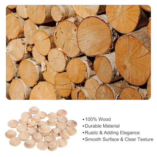 Image of uxcell 80Pcs Wood Button Plugs, 10mm /0.39 inch Hardwood Screw Hole Plug Mushroom Wooden Caps Buttons Wood Plug for Furniture Woodworking Craft Decor (15mm x 10mm)