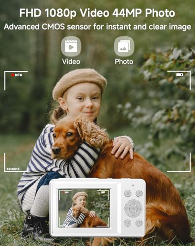 SMARTKLIK Câmera Digital FHD 1080p 44MP para Crianças e Adolescentes, com Detecção de Rosto, Captura de Sorriso, Zoom 18x, 20 Filtros, Antivibração, Branca Vintage - Imagem 2