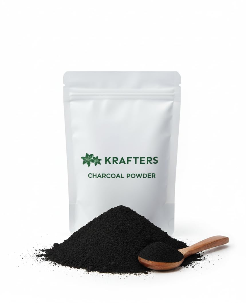 charcoal powder by karafters 100% natural activated charcoal powder ideal for skin removes dead skin, impurities, detoxifies skin natural black (black, 400 gm)