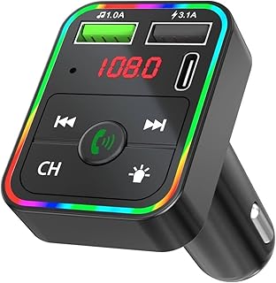 Bluetooth 5.0 FM Transmitter for Car, Wireless Radio Modulator with PD Fast Charger & USB Type C Port, HiFi Bass MP3 Player Aux & Audio Receiver, Calling with Microphone Kit for 12V Cigarette Lighter