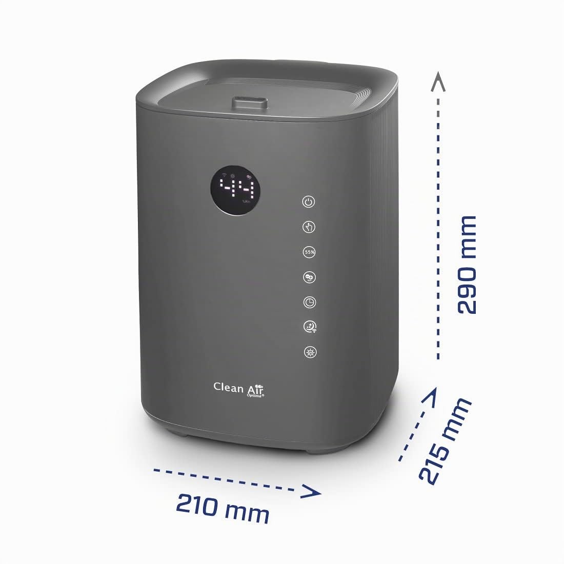 Humidificador con esterilización UVC, ionizador y aromaterapia. - Clean Air Optima CA-605 Smart Top Filling - Humidificación máx. 480 ml/h. Para habitaciones de hasta 65 m²/160 m³ (titanio)