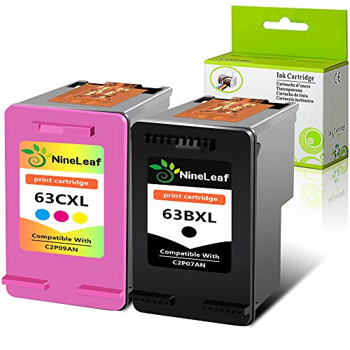 NineLeaf New Generation Remanufactured Ink Cartridge High Yield Compatible for HP 63xl 63 XL 63 Officejet 5255 5258 Deskjet 1112 2130 2132 3630 3632 HP Envy 4512 4513 4520 (1 Black, 1 Tri-Color)