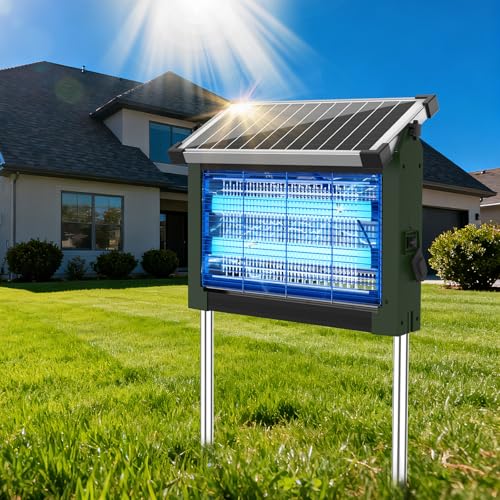 Image of OnBeam Solar Bug Zapper Outdoor, 4500V Mosquito Zapper Fly Trap for Patio | 10W Solar Panel, IPX5 Waterproof, Auto Mode, Solar Powered, USB C Charging, Electric Rechargeable Mosquito Killer for Garden