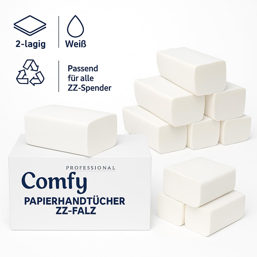 Papierhandtücher 23 x 21 cm | 2-lagig Weiß | ZZ-/V-Falz Falthandtücher | 20 x 200 Stk. (ca. 4000 Blatt)