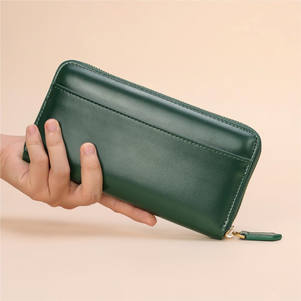 Portefeuille à Fermeture éclair en Cuir véritable, Pochette Longue Unisexe