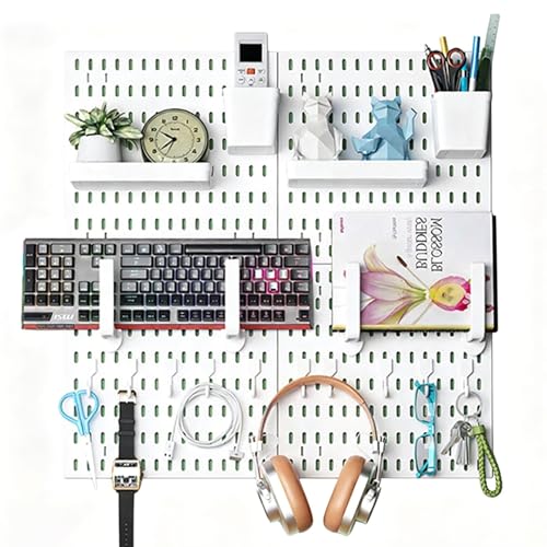 Fesatccoz 60 x 60cm Pegboard Combination Kit Peg Board Wall Organiser with Accessories Bins Shelves and Hooks for Walls Crafts Organization