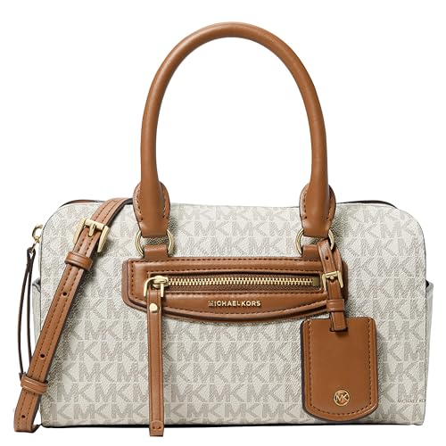 Michael Kors Womens Jet Set Travel Extra Small Duffle Crossbody Gold-Tone Hardware/MK Signature Semi Lux Black Vanilla/Acorn
