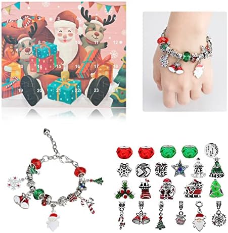 Advent Calendar 2022 Charm Bracelet, DRAMBOR 24PCS DIY Christmas Countdown Calendar Jewelry Gift Making Kit for Girls Women with 22 Charms Beads and 2 Bracelets (Colorful)