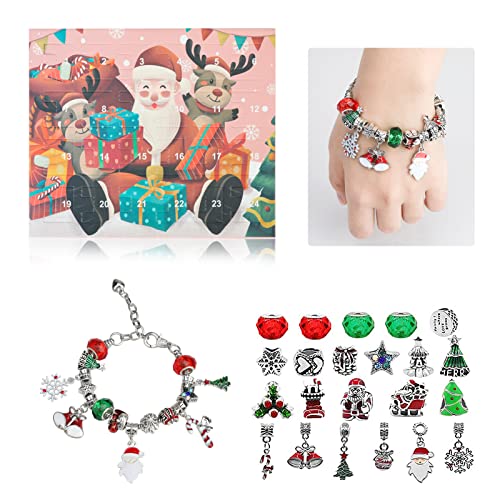 Adventskalender 2022 Mädchen Schmuck, Füllung Armband Mädchen Schmuck Kit DIY, 24 Tage Weihnachtskalender Kinder Geschenk Mädchen 5 6 7 8 9 10 11 12 Jahre Cover