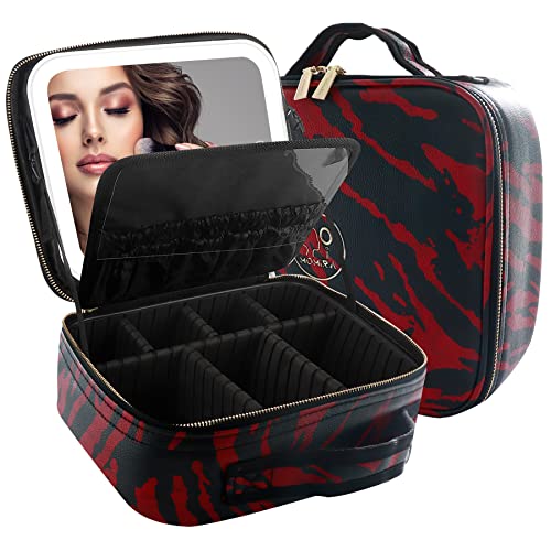 MOMIRA Travel Makeup Bag With LED Mirror,Train Case with Light up Mirror, Portable Makeup Artist Organizer Bag with Adjustable Dividers, Makeup Brush