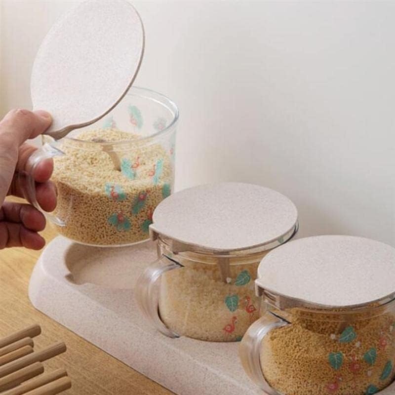 Pots d'assaisonnement, boîte à épices, boîte d'assaisonnement mignonne, bocaux à condiments ménagers transparents, récipient de cuisine, sel, poivre, sucrier, pots à épices culinaires simples (couleur