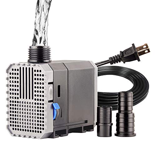 Aquarium Fountain Submersible Water Pump: 160GPH 8W for Fish Tank hydroponics | Pond | Garden system | Statuary | Ultra Quiet Adjustable With 2 Nozzles