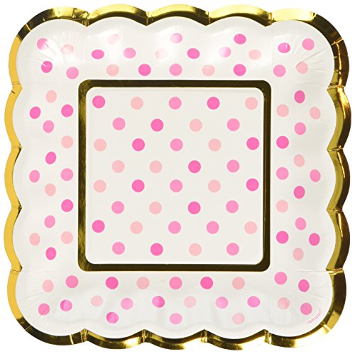 Amscan Party Supplies Mini Paper Scalloped Square Plates-Pink, Multicolor
