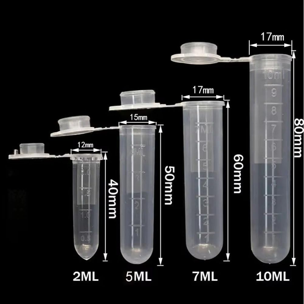 Tubos de centrífuga de laboratorio, paquete de 10 unidades, recipientes de plástico transparente, 2 ml, 5 ml, 7 ml, 10 ml, ideal para almacenamiento de muestras y uso en laboratorio