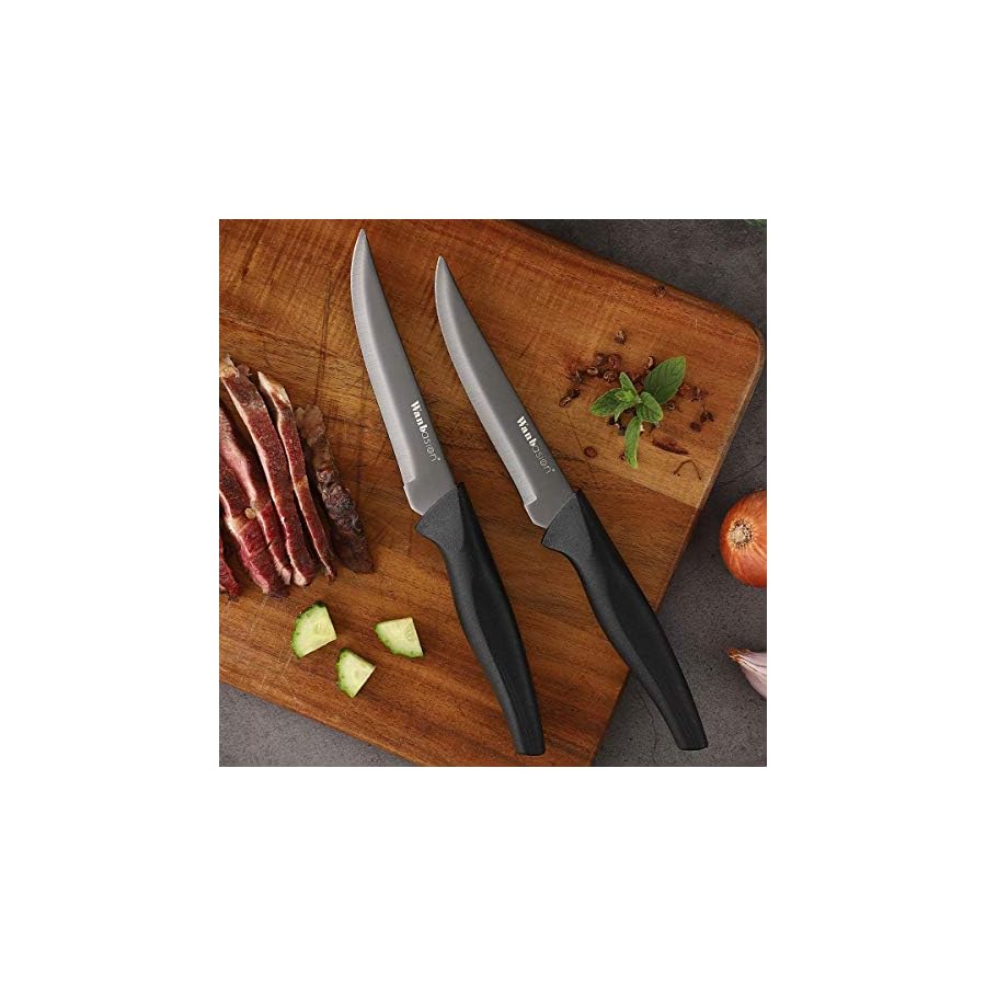 Wanbasion Black Non Serrated Steak Knives Set, Steak Knife Set Dishwasher Safe, Sharp Steak Knives Set for Kitchen with Ergonomic Handles
