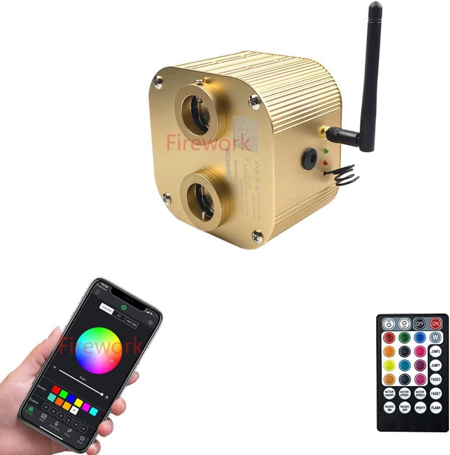 Firework Bluetooth APP 20W Twinkle Dual Port Fiber Optic Light Engine, Remote Control for Starlight Headliner (Not Including Fiber Optic Cable)