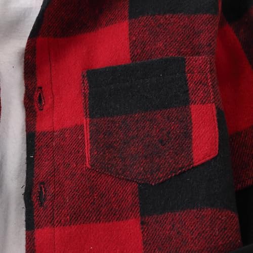 Image of 2Pcs Boys Clothes Sweatsuit Set Hoodie Flannel Plaid Shirt and Jogger Pants for Kids Fall Winter Spring Outfits