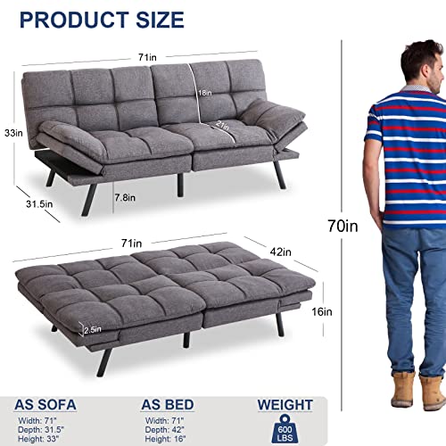 Qaiioo Sofa, Memory Foam Modern Convertible Bed,Folding Futon Sleeper Couch With Compact Living Space,Apartment,Dorm,Bonus Room, 71" D X 33" W X 31.5" H, Grey 01 #TOP2