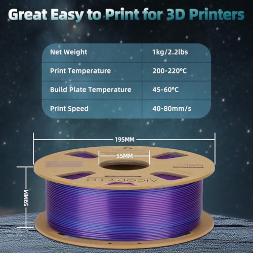Image of Dual Color Silk PLA 3D Printer Filament 1.75mm,Dual Color 2-in-1 Purple-Blue Silk Filament 1KG Spool (2.2lbs) Dimensional Accuracy Probability + /- 0.02mm Fit Most FDM 3D Printers, Blue-Purple
