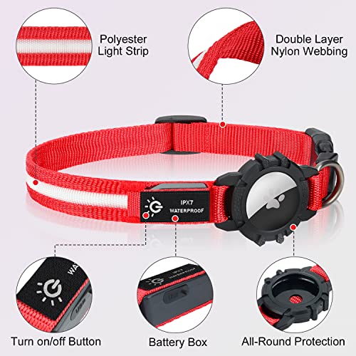 Joytale Led Airtag Dog Collar[100% Ipx7 Waterproof], Light Up Night Safety Pet Collars For Air Tag, Usb C Rechargeable Lighted Glow Nylon Collar With Airtag Holder Case For Puppies Small Dogs, Red #TOP6