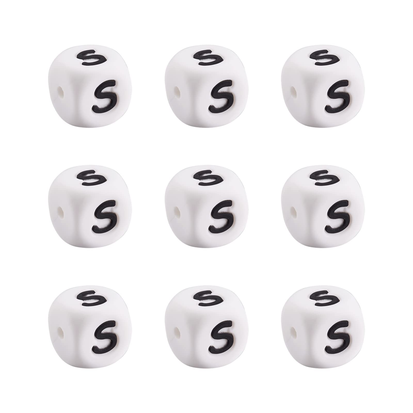 FASHEWELRY 10Pcs White Silicone Letter S Beads 12mm Alphabet Silicone Spacer Beads for DIY Bracelets Necklaces Earrings Jewelry Making 2mm Hole
