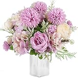 DEEMEI Artificial Silk Peony Bouquet 3pcs Fake Hydrangea Chrysanthemum Ball Realistic Flowers Bunch...