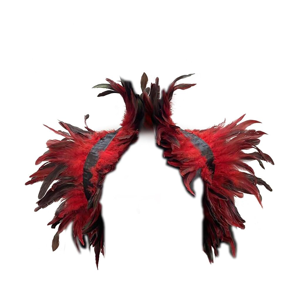 Uposao Gothic Feather Epaulet Shrug Shawl Collar Necklace Halloween Costume Shoulder Strap Scarf Bib - Image 2