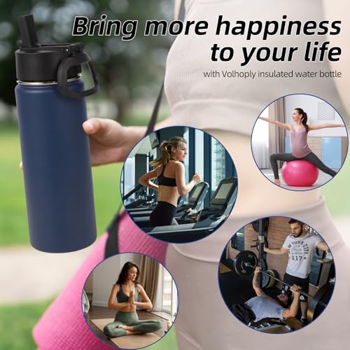 Volhoply 20oz Insulated Stainless Steel Water Bottle With Straw Lid Bulk 8 Pack,Kids Double Wall Vacuum Cups With Handle,Reusable Outdoor Sports Metal Bottles,Travel Flask Keep Cold&Hot(Navy,8) - Image 7