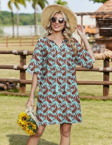 Image of Zeagoo Womens Summer Dress Casual Ruffle Tiered Floral Square Neck Sundresses Beach Boho Mini A-line Dress 2026 with Pockets