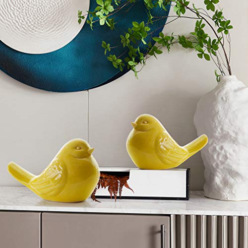 Animais de Cerâmica Pássaro Ornamento Porcelana Esculturas Estátuas Estatueta-Amarelo