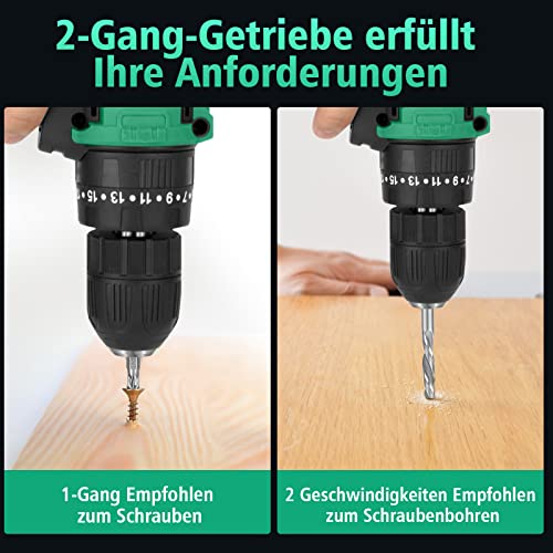 34 Stück Akkuschrauber Set - 12V Akku Bohrschrauber mit 2 Akkus 2000mAh, Akku Bohrmaschine 35Nm Drehmoment, 25+1 Drehmomentstufen, 2-Gang, LED-Licht, Drills Set für Haus Elektriker und Garten DIY – Bild 6