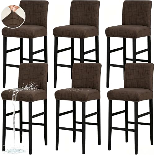 Image of JIUZHEN Coffee Stretch Velvet Bar Stool Counter Covers Set of 6 | Washable Removable Rectangular Seat Covers, Water Resistant, Kitchen, Dining, Pub, Hotel, Wedding and Party Counter Stools