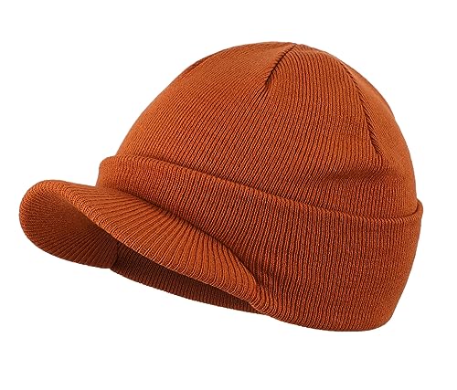 Image of Home Prefer Men's Winter Beanie Hat with Brim Warm Double Knit Cuff Beanie Cap Watch Radar Hat