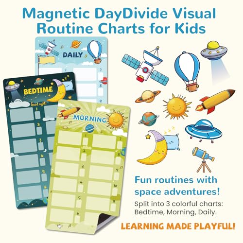Image of JJPRO Magnetic Bedtime /Morning /Daily Routine Chart for Kids with Reward Jar-Bedtime Checklist Toddler Reward Jar,Magnetic Chore Chart for Kids,Daily Routine Reward Chart -Outer Space