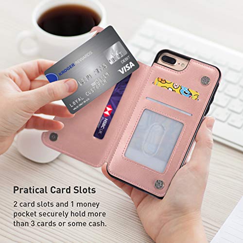 UEEBAI Case for iPhone 6 iPhone 6S,Luxury PU Leather Case [Two Magnetic Clasp] [Card Slots] Stand Function Embossed Mandala Pattern Half Flower Durable Soft TPU Back Wallet Cover - Rose Gold