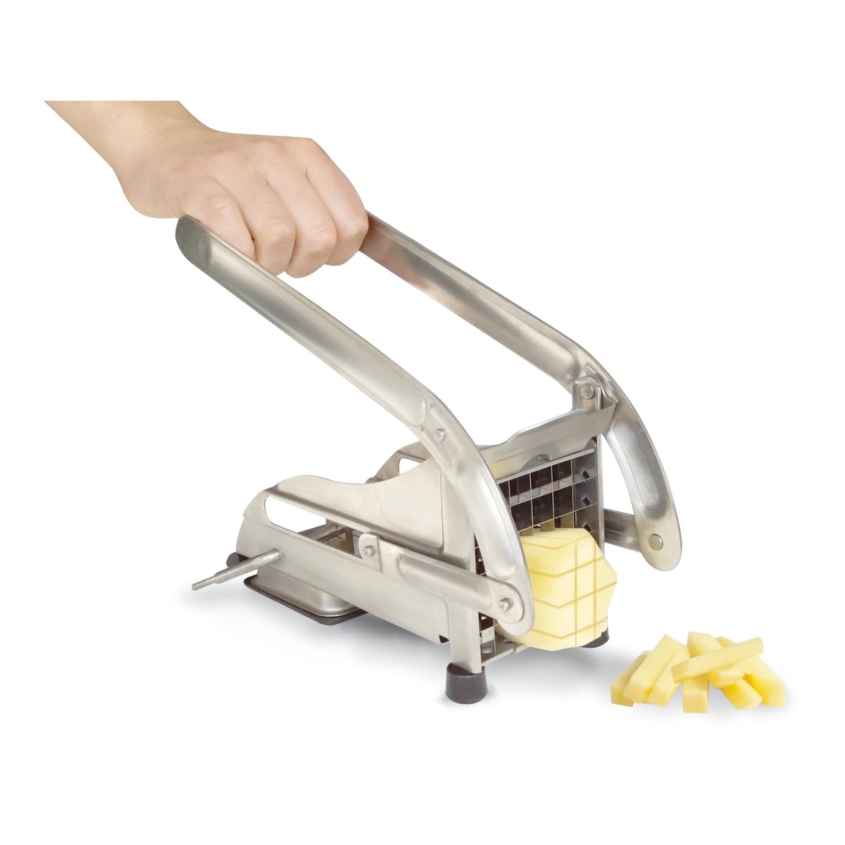 Louis Tellier - Coupe-Frites Ménager Inox avec Ventouse - 2 Couteaux Inclus - Ustensile de Cuisine Pratique pour Frites Maison