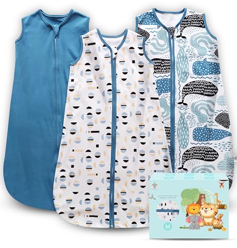 Image of Cute Castle Baby Sleep Sack 6-12 Months - Lightweight 100% Cotton 2-Way Zipper TOG 0.5 Infant Wearable Blanket, Newborn Essentials Toddler Sleep Clothes (3 Pack Blue)
