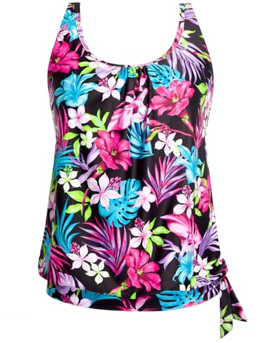 Image of Yonique Womens Blouson Tankini Top Only Loose Fit Swim Top No Bottom Modest Swimsuit