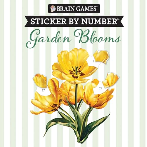 Brain Games - Sticker by Number Compact Edition: Garden Blooms | 7x7 Inches | Travel Size Activity Book for Adults & Kids 7+