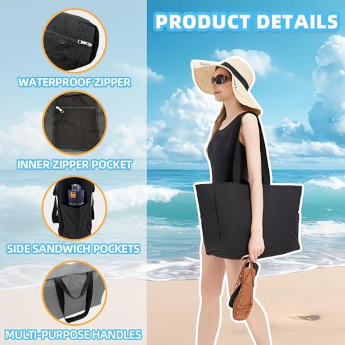 Large Beach Bag for Women, Beach Tote Bag with Waterproof Zipper, Waterproof Sandproof Pool Bag,Foldable Travel Tote4